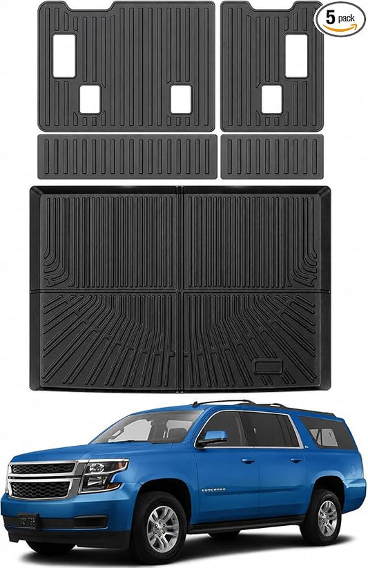 Mixsuper Cargo Liner for Chevy Suburban/GMC Yukon XL/Cadillac Escalade ESV 2015-2020, All Weather Cargo Mat Backrest Mat TPE Back Seat Cover Protector for Suburban Accessories