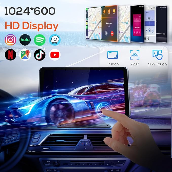 Haudio 7" Wireless Apple CarPlay Screen for Car, Portable Car Radio with Carplay & Android Auto, 1080p Backup Camera, GPS, Mirror Link, Voice Control, FM Transmission, Support SD/TF Interface
