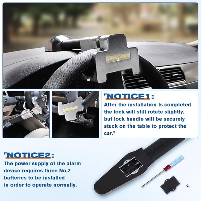 Steering Wheel Lock with Alarm,Heavy-Duty Anti-Theft Security Device for Cars Trucks & SUVs,Includes 2 Keys (Black)