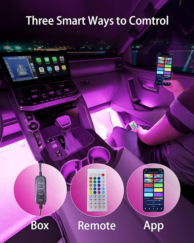 Keepsmile Interior Car Lights Accessories APP Control with Remote Music Sync Color Change RGB Under Dash Car Lighting with USB Charger 12V 2A Led Lights for Jeep Truck