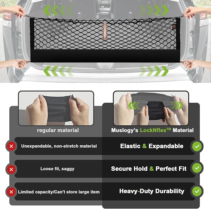 Muslogy Truck Bed Cargo Net Trunk Netting Compatible with 2018-2025 2026 Toyota Camry Accessories, Pickup Cargo Organizer SUV Sedan Storage Net w/Heavy Duty Carabiners