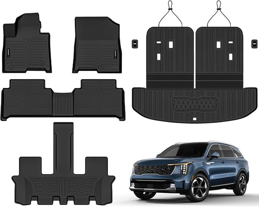 AUXKO All Weather Floor Mats Cargo Mat Rear Back Seat Protector Fits for Kia Sorento Hybrid & PHEV 2021-2025 2026 TPE Liner Sorento Hybrid Accessoires Odorless Anti-Slip Black