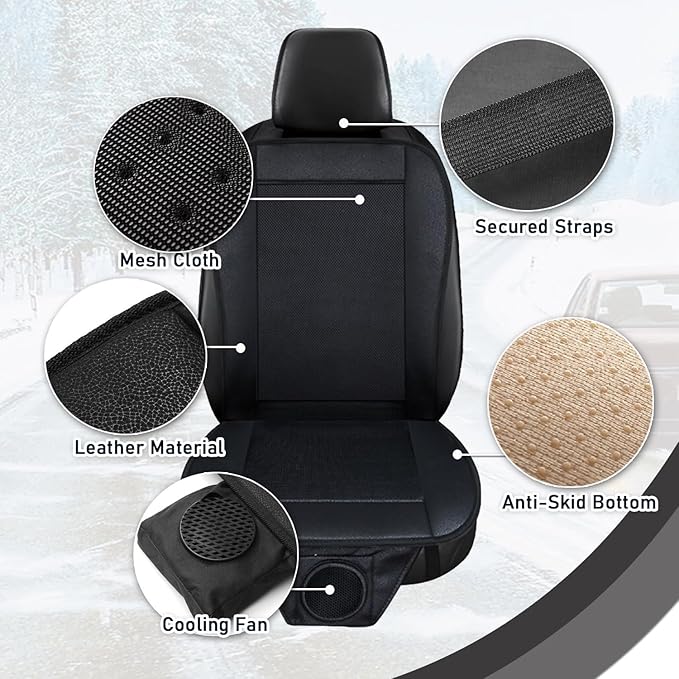 ZONETECH Cooling Car Seat Cushion 12V Black Automotive Adjustable Temperature Comfortable Cooling Car Seat Cover