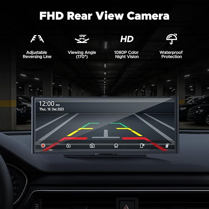 Volam 9.26'' Carplay Screen for Car with 4K Dash Cam, Compatible with Apple Carplay & Android Auto, Carplay with 1080p Backup Camera, Mirror Link, Loop Recording, GPS Navigation