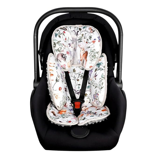 Reversible Infant Car Seat Insert, 2 in 1 Gray Car Seat Head Support Baby Boys Girls, Soft Newborn Carseat Insert Cushion, Perfect for Carseats, Strollers, Swings (Animals)
