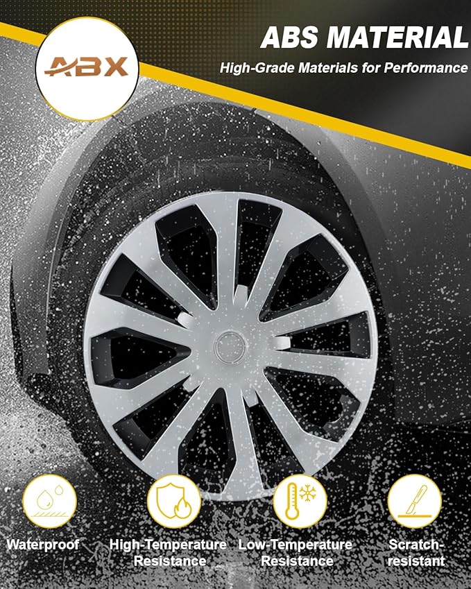 ABX Hubcap Wheel Covers Hub Caps 16 Inch Set of 4 Black & Silver Universal Wheel Rim Cover R16 Stylish Car Decor Wheel Covers for Toyota Camry Nissan Mazda (silver-05, 16 inch)