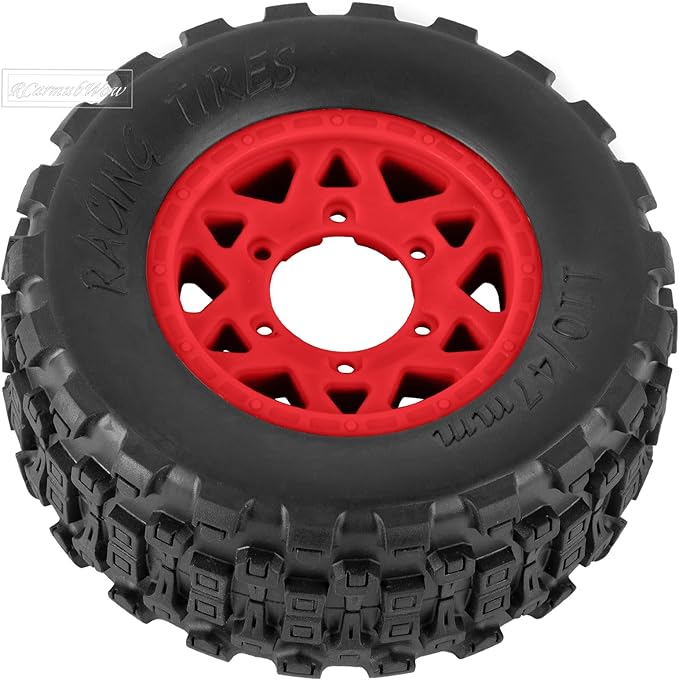RC Truck Tires RC Wheels and Tires,12mm/14mm/17mm Hex RC Tires for 1/10 Slash 4×4 2WD,Arrm a Senton,Axia1 Red cat Rc 4wd,Off-Road Tire w/RC Wheels Hex,Red