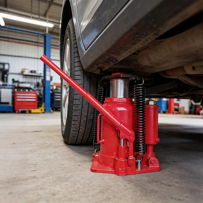 32 Ton Air Hydraulic Bottle Jack with Air-Powered or Manual Operation, One-Piece Hydraulic Cylinder Design, Air Bottle Jack with Independent Air Pump Body and Carry Handle