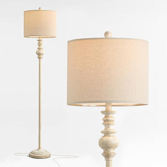 BOBOMOMO 64.25" Farmhouse Floor Lamp for Living Room, Tall Antique White Standing Lamp with Gold Accents, Rotary Switch Reading Lamp for Bedroom & Nursery, Classic Home Decor Corner Lamp