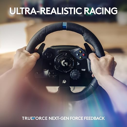 Logitech G923 Racing Wheel and Pedals for Xbox X|S, Xbox One and PC Featuring TRUEFORCE up to 1000 Hz Force Feedback, Responsive Pedal, Dual Clutch Launch Control, and Genuine Leather Wheel Cover