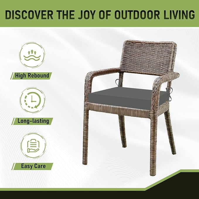 Basic Beyond Outdoor Chair Cushions Set of 2, Square Corner Outdoor Cushions for Patio Furniture, Water Resistant Patio Chair Cushions with 2 Ties, 18.5x16x3, Charcoal Grey