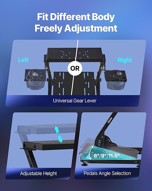 VEVOR Racing Wheel Stand, Adjustable & Foldable Simulator Stand for Logitech G29 G27 G920 G923, Thrustmaster T300RS T300GT T248 TS-PC TSXW Gaming Cockpit,Pedals Simulator NOT Included