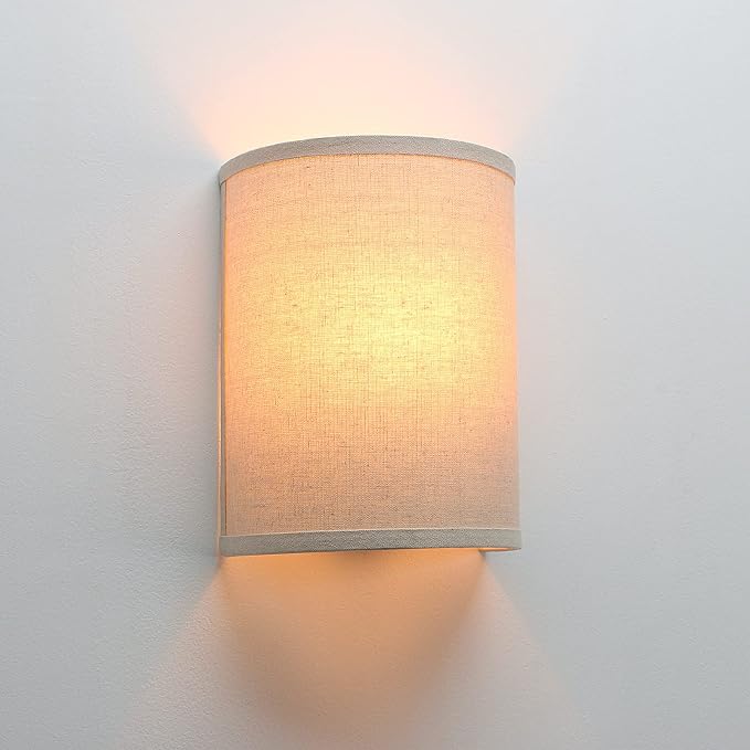 Wall Sconce Lighting Linen Fabric Decor, Industrial Vintage Night Light Wall Lamp Fixture with Fabric Shade for Bedroom Living Room Hallway Corridor