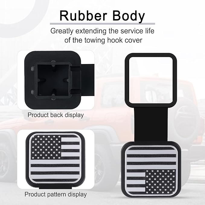 SINGARO 2 Inch Universal Flag Tow Hitch Covers, Trailer Hitch Cover Tube Plug Insert, Car Exterior Accessories, Receiver Tube Hitch Plug（American Flag-B）