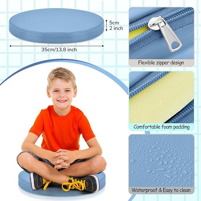 Juexica 8 Pcs Extra Thick Flexible Seating Floor Cushion Assorted Colored Floor Pillow Classroom Seat Cushion Soft Classroom Seating for Kid Learning(Blue Series,13.8 x 13.8 x 2 Inch,Round)