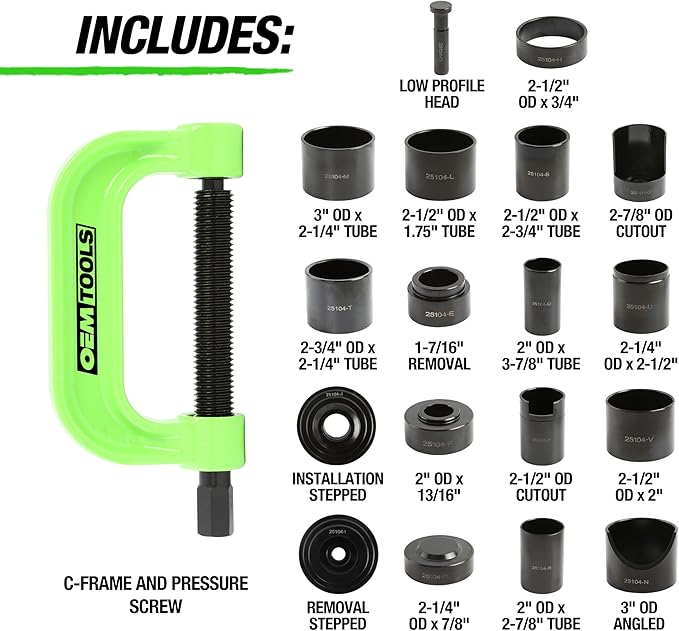 OEMTOOLS 25104 21-Piece Master Ball Joint Press Kit, Ball Joint Puller for Upper and Lower Ball Joints, U-Joints, and Brake Pins, Automotive Tool Kit Compatible with 2WD and 4WD Vehicles