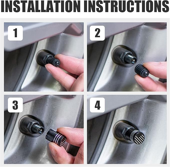 Tire Valve Stem Caps for Car Tire Cap 5 Pack Corrosion Resistant Leak-Proof Premium Alloy American Flag Universal for Car Bike Truck Motorcycle Black