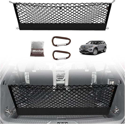 Muslogy Truck Bed Cargo Net Trunk Netting Compatible with 2020-2024 2025 2026 Ford Explorer Accessories, Pickup Cargo Organizer SUV Sedan Storage Net w/Heavy Duty Carabiners