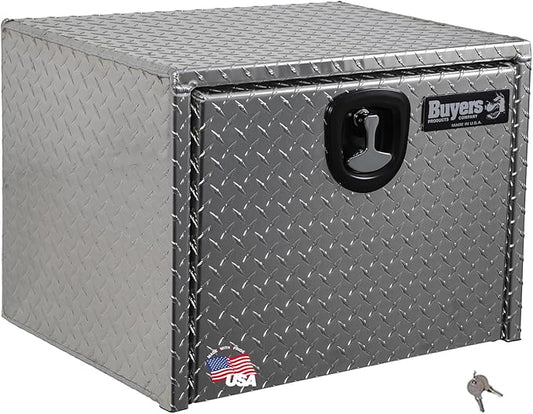 Buyers Products 1705100 Diamond Tread Aluminum Underbody Truck Tool Box, 18 x 18 x 24, Made in USA, .100 in. Thick, Corrosion Resistant, Locking Compression Latch, Secure Storage for Work Trucks