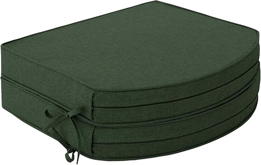 Outdoor Chair Cushions, Fade-Resistant & Water-Resistant, D Shaped Patio Furniture Seat Chair Pads Replacement with Ties, Non-Slip Bottom, Removable Cover, Set of 2, 17 x 16 Inch, Olive Green