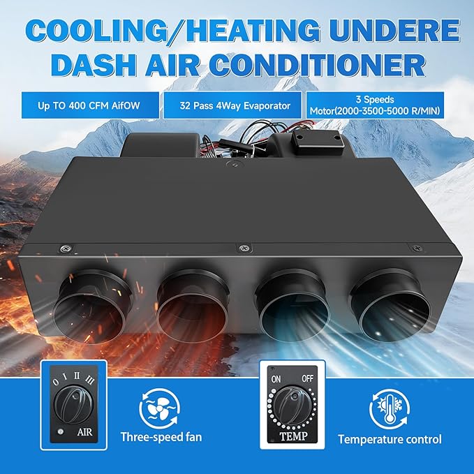 DC 24V AC unit rv underdash air conditioner kit cool & heat fit truck crane cab van vintage car pickup Commercial vehicle Low noise energy-saving universal chassis electric parking air conditioners