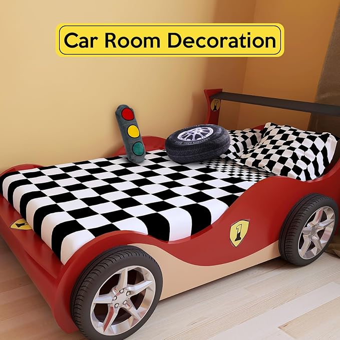 Woanger 2 Pcs Race Car Room Decor Racing Plush Throw Pillow Set Gift 15.7 Inch Soft 3D Simulation Wheel Pillow Funny Tire Cone Traffic Light and Stop for Valentines Bedroom Decorations(Traffic Light)