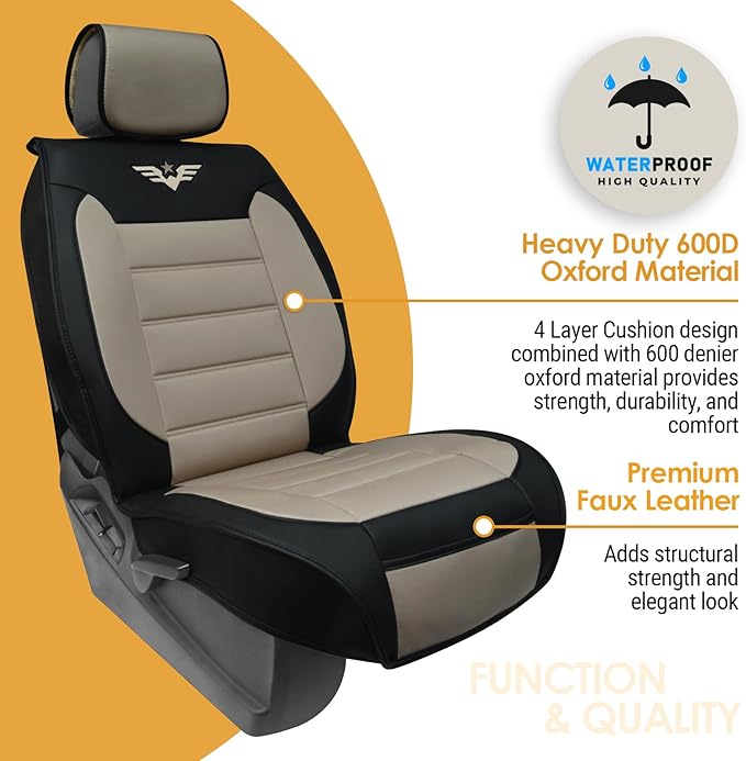 LPI Truck Heavy Duty Premium Truck Seat Covers for Full-Size Truck SUV, Padded Seat Cover with Bottom Wrap-around, Front Seat Protector; Front & Rear Storage Pockets, Waterproof, 2 pc