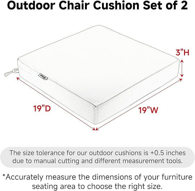 Favoyard Patio Chair Cushions 19 x 19 x 3 Inch Waterproof Outdoor Seat Cushions for Patio Furniture 3-Year Color Fastness Garden Sofa Couch Pads with Handle & Adjustable Straps Set of 2, Blue