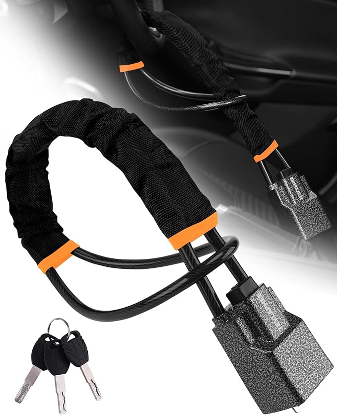 Tevlaphee Steering Wheel Lock Seat Belt Lock Universal Anti Theft Car Device Car Lock Car Theft Prevention with 3 Keys for Car Security Fit Most Vehicles Truck SUV Van(Black)