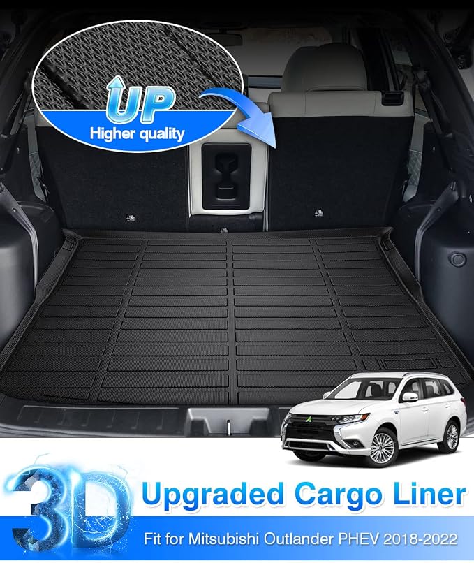 Cartist Cargo Liner Custom Fit for Mitsubishi Outlander PHEV 2018-2022 All Weather Trunk Mat High Side Waterproof Black TPE