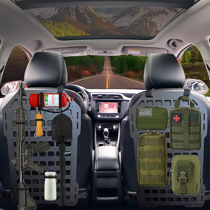 Tactical Back Seat Car Organizer, Rigid ABS Engineering Plastic Car Seat MOLLE Panel for Truck & SUV, tactical car seat back organizer with 1 Molle Pouch for Easy Storage and Accessories Management