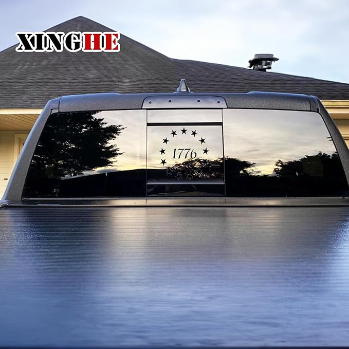 Xinghe 1776 July 4th Independence Day USA Rear Middle Window American Truck Decal - Matte Black Vinyl