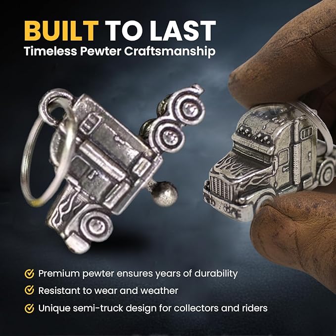 Semi-Truck Bell with Gift Bag - Handcrafted Pewter for Road Safety & Good Luck- Motorcycle Bell Offers Charm & Protection on Every Ride- Carry as a Truck Key Chain for Gifting & Unforgettable Journeys