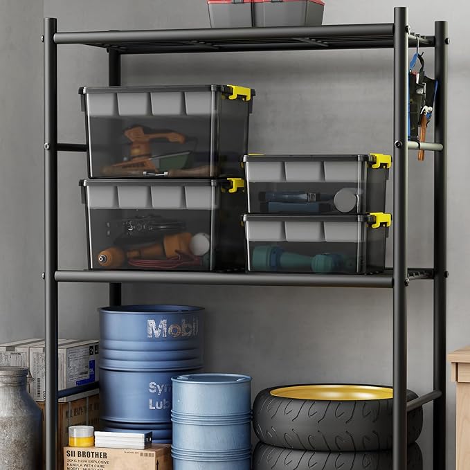 40Qt Stackable Storage Bins with Lids & Trays, Clear Plastic Latching Boxes Organizers with Dividers Portable 10Gal Containers for Arts & Crafts, Home & Car Trunk Organization, Grey, 2Pack