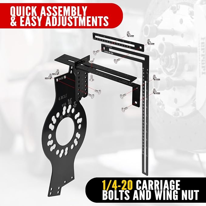 6-Lug Wheel Fitment Tool, Wheel Offset & Backspacing Measuring Tool, Simulates 14-22" Rim Diameter, 8-14" Tire Width, 2.5-11.5" Sidewall, 3-12" Clearance