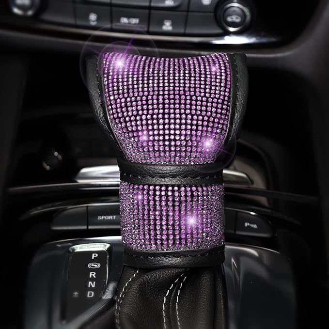 Steering Wheel Cover Set for Women Girl,7 Pack Crystal Diamond Rhinestone Purple Bling Car Accessories, Seat Belt Cover, Gear Shift Cover, Car Bling Ring, Cup Holder Coasters, Purple