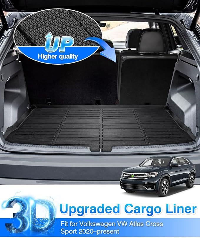 Cartist Cargo Liner Compatible with 2020-2023 2024 Volkswagen VW Atlas Cross Sport (5 Passenger Models Only) All Weather Rear Trunk Mat Waterproof Black TPE
