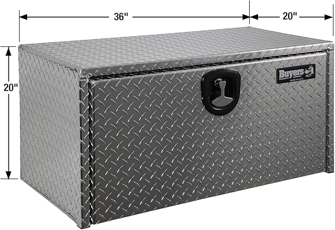 Buyers Products 1705118 Diamond Tread Aluminum Underbody Truck Tool Box, 20 x 20 x 36, Made in USA, .100 in. Thick, Corrosion Resistant, Locking Compression Latch, Secure Storage for Work Trucks