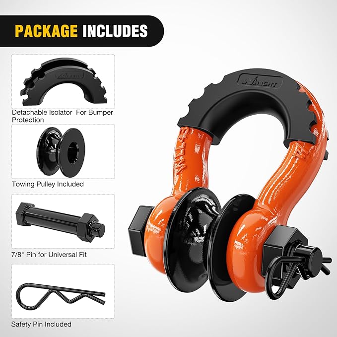 Nilight 3/4" D-Ring Shackle w/Snatch Block (2 Pack) 9,500 lb Working Load, 2-in-1 Heavy‑Duty Towing Pulley w/Isolator for Off‑Road Recovery, Winch Cable & Rope, Truck Jeep ATV UTV Tractor, Orange