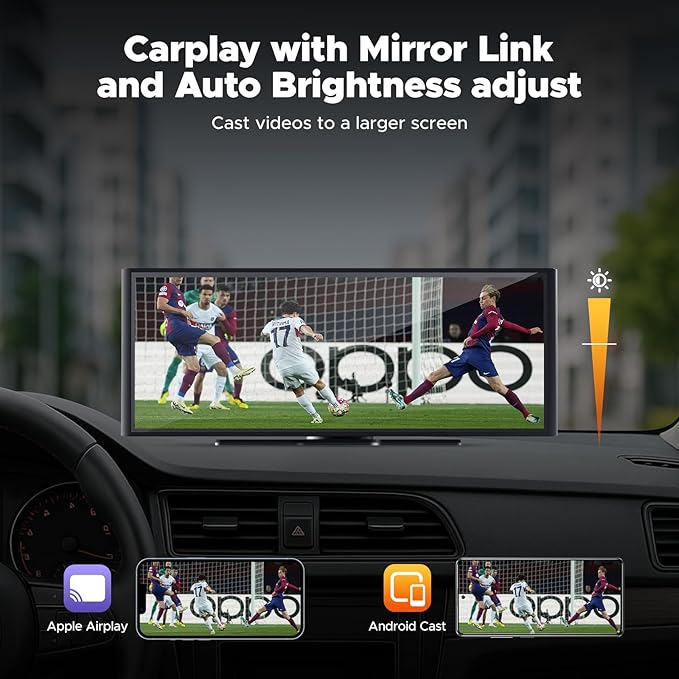 Volam 9.26'' Carplay Screen for Car with 4K Dash Cam, Compatible with Apple Carplay & Android Auto, Carplay with 1080p Backup Camera, Mirror Link, Loop Recording, GPS Navigation
