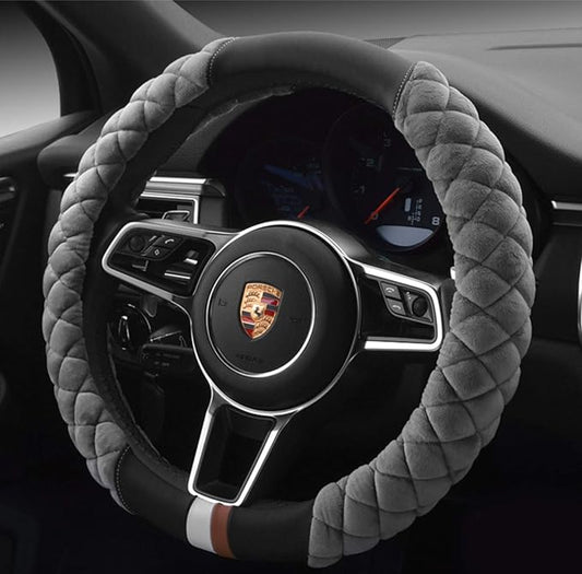 HAOKAY Luxury Fluffy Steering Wheel Cover for Men Women,Soft Warm Short Plush Steering Wheel Cover Gray Fuzzy with Universal 14.5-15 Inch