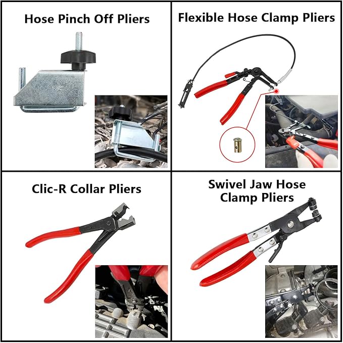 DPTOOL Hose Clamp Pliers Set 15pcs Hose Clamp Removal and Installation Tool Kit for Automotive Coolant Radiator Heater, Water Hose, fuel lines etc, with 2pcs Electrical Disconnect Pliers