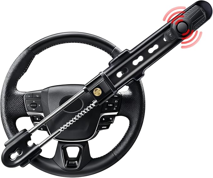 Electop Steering Wheel Lock with 113db Alarm Car Lock Heavy Duty Car Alarm System with Motion Sensor Anti Theft Device with Adjustable Locking and 2 Keys Car Alarm System for Auto Truck Van SUV