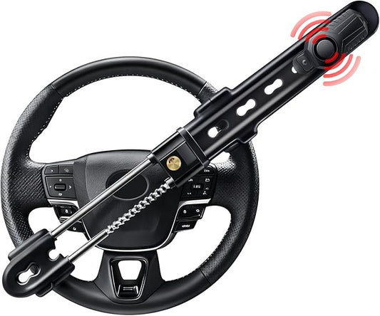 Electop Steering Wheel Lock with 113db Alarm Car Lock Heavy Duty Car Alarm System with Motion Sensor Anti Theft Device with Adjustable Locking and 2 Keys Car Alarm System for Auto Truck Van SUV