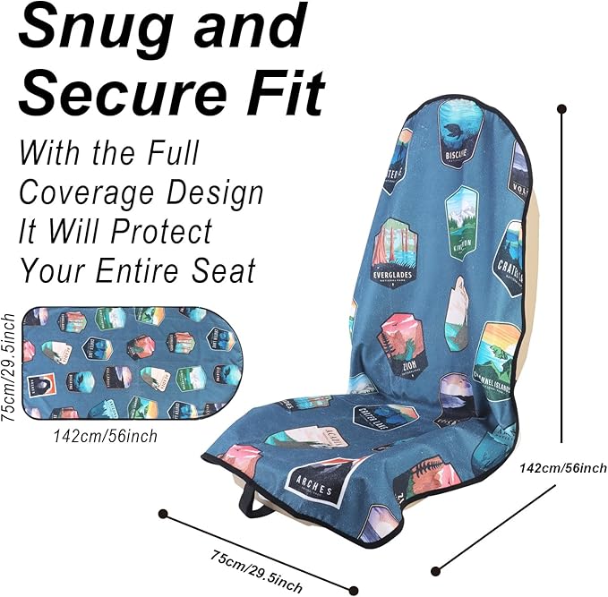 Car Seat Cover Protector Front Seats,for Gym Workout,Running,Swimming,Beach and Hiking,Waterproof Sweat Towel Bucket Seat Covers for Cars SUV Trucks (National Parks, 1Pcs)