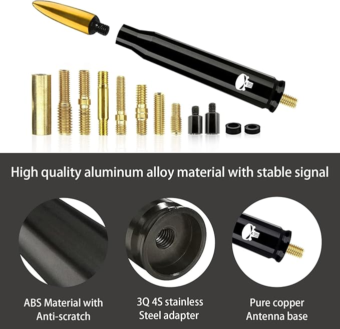 Ajxn 1 PC Car Truck Bullet Antenna, Auto Antenna Mast, Suitable for GM Chevy Silverado 1500 2500 3500 HD Avalanche GMC Sierra 1500 2500 3500 Denali Heavy Duty Pickup Trucks Accessories (Gold #1)