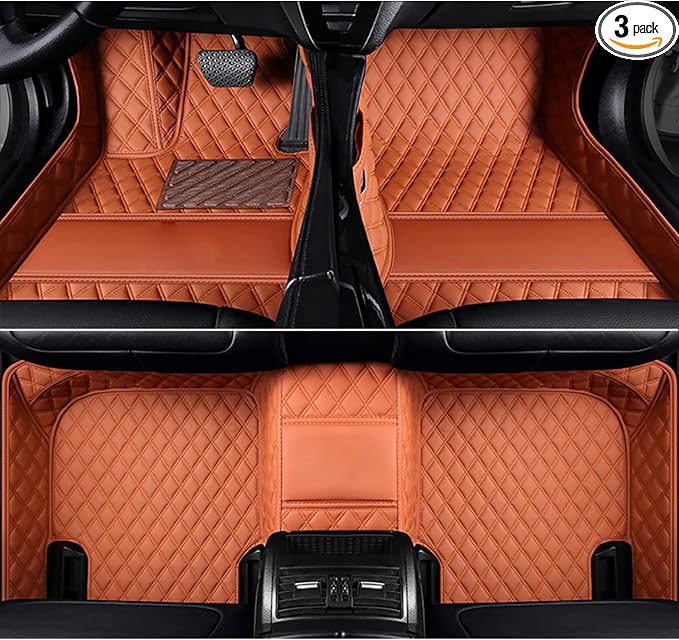 Personalized Image Printing Car Mats, Add Your Favorite Picture + Custom Text, Luxury Leather Full Set Fit Most Cars SUVs Trucks(Brown)