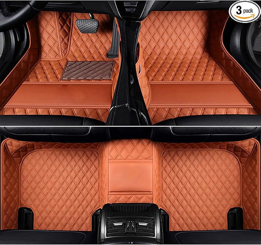 Personalized Image Printing Car Mats, Add Your Favorite Picture + Custom Text, Luxury Leather Full Set Fit Most Cars SUVs Trucks(Brown)