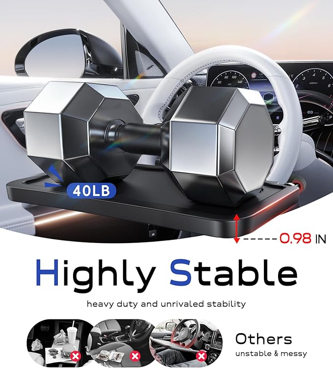 Steering Wheel Tray, Large Car Tray Table, Car Desk for Eating Drinks Work, Freely Adjustable & Universal Fit, Compatible with Tesla Ford Ram Chevrolet Silverado Toyota Tacoma GMC Sierra