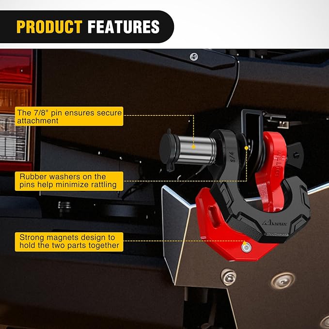 Nilight 2 Pack 3/4" D-Ring Separate Shackle with 7/8" Lock Pin 45,000 lbs Break Strength, Off Road Recovery Shackle with Isolators Washers for Use with Tow Strap, Winch, Truck Vehicle (Black&Red)